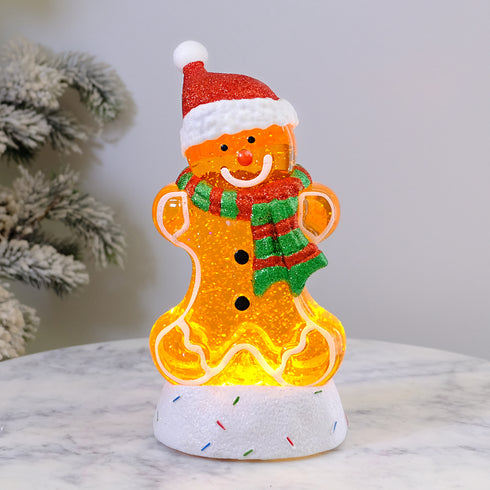 Gingerbread Musical Christmas Lantern with LED Lights Swirling Confetti