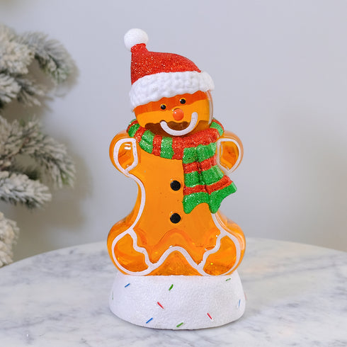 Gingerbread Musical Christmas Lantern with LED Lights Swirling Confetti