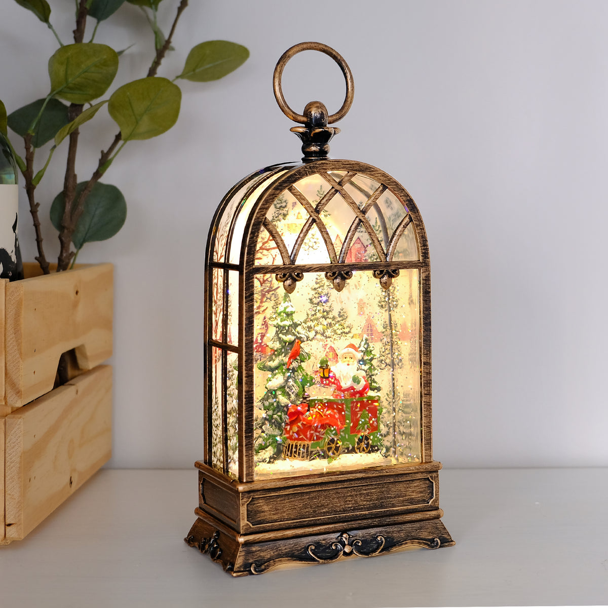 Vintage Musical Light-Up Christmas Water Lantern with Santa Train Scen ...