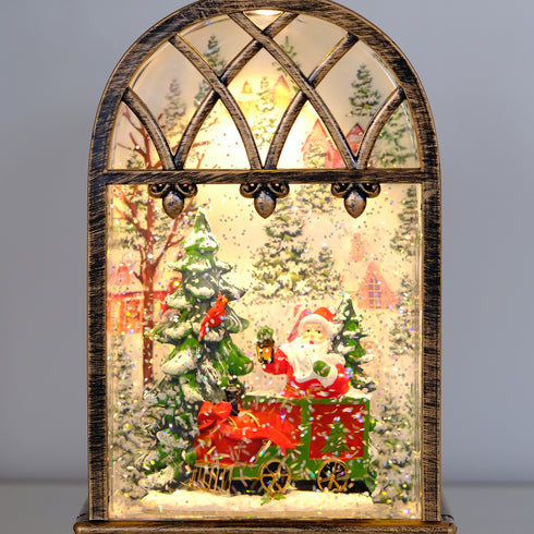 Vintage Musical Light-Up Christmas Water Lantern with Santa Train Scene