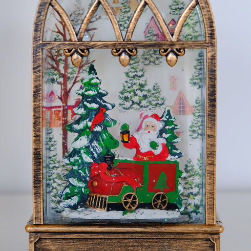 Vintage Musical Light-Up Christmas Water Lantern with Santa Train Scene