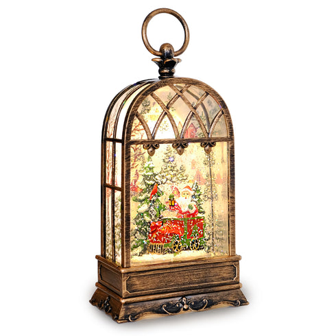 Vintage Musical Light-Up Christmas Water Lantern with Santa Train Scene