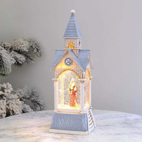 Lighted Church Christmas Lantern with Holy Family Swirling Glitter & Warm LED Lights