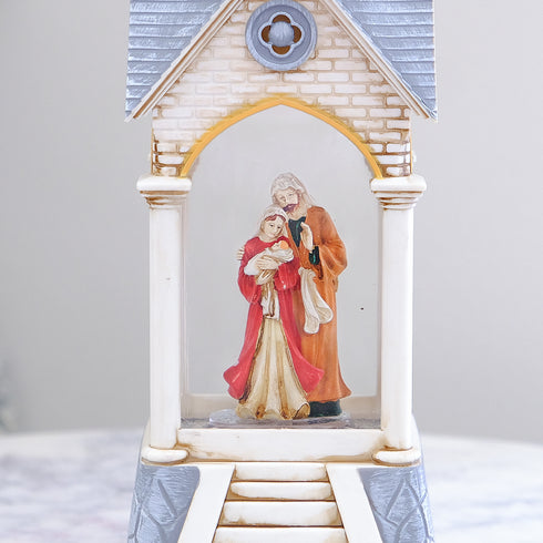 Lighted Church Christmas Lantern with Holy Family Swirling Glitter & Warm LED Lights