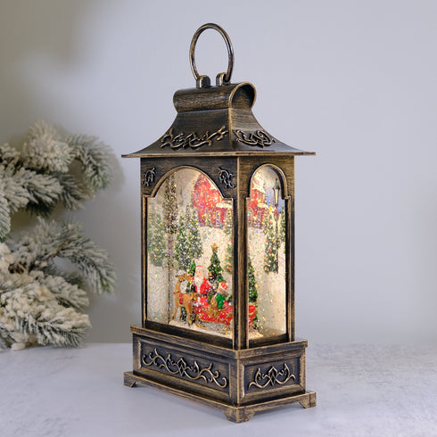 Santa In A Sleigh Musical Christmas Lantern with Swirling Confetti LED Lights