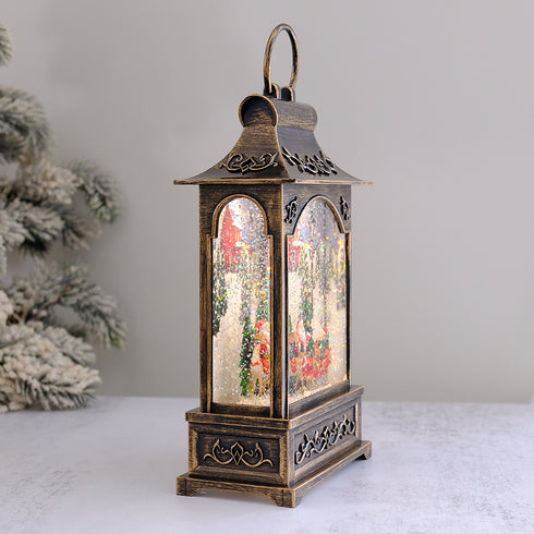 Santa In A Sleigh Musical Christmas Lantern with Swirling Confetti LED Lights
