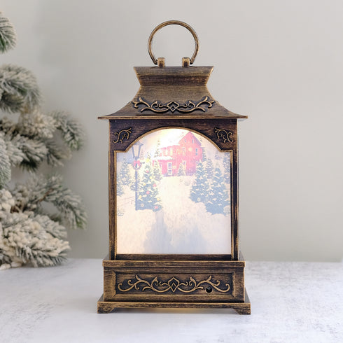 Santa In A Sleigh Musical Christmas Lantern with Swirling Confetti LED Lights