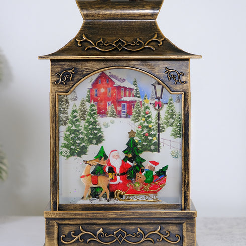 Santa In A Sleigh Musical Christmas Lantern with Swirling Confetti LED Lights