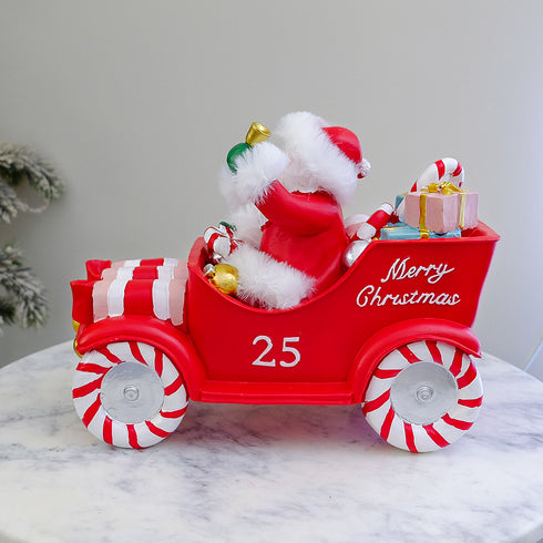 Santa Candy Car Figurine – Resin Christmas Decoration, Festive Ornament