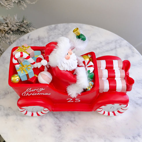 Santa Candy Car Figurine – Resin Christmas Decoration, Festive Ornament