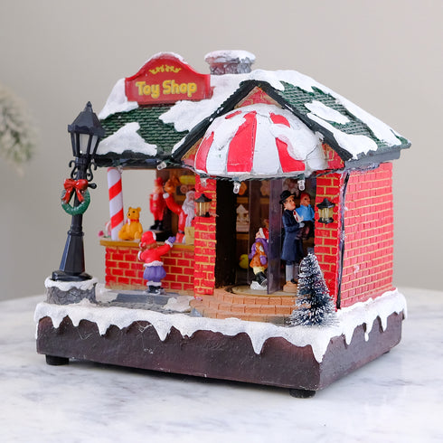 Animated Santa's Christmas Toy Shop w/ Revolving Door, LED Lights & Music
