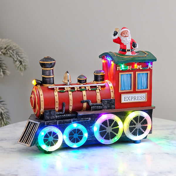 Animated Christmas Train w/ Rotating Santa, LED Lights, Music & Whistle Sound