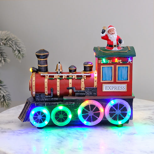 Animated Christmas Train w/ Rotating Santa, LED Lights, Music & Whistle Sound