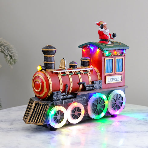 Animated Christmas Train w/ Rotating Santa, LED Lights, Music & Whistle Sound