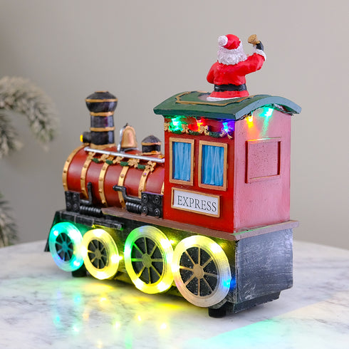Animated Christmas Train w/ Rotating Santa, LED Lights, Music & Whistle Sound