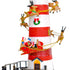 Animated Christmas Lighthouse with Rotating Santa & Reindeer Sleigh