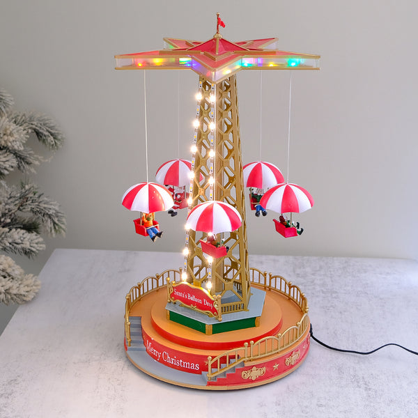 Animated Carnival Parachute Ride with Colorful LED Lights & Classic Holiday Music Christmas Village