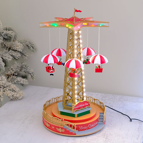 Animated Carnival Parachute Ride with Colorful LED Lights & Classic Holiday Music Christmas Village