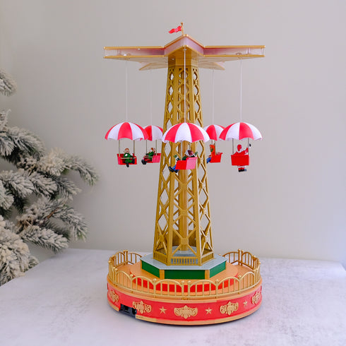 Animated Carnival Parachute Ride with Colorful LED Lights & Classic Holiday Music Christmas Village
