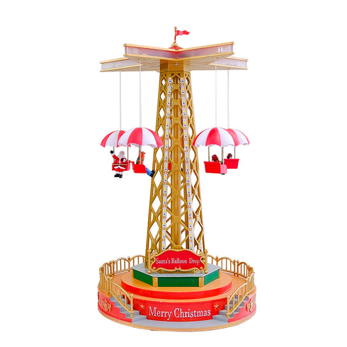 Animated Carnival Parachute Ride with Colorful LED Lights & Classic Holiday Music Christmas Village
