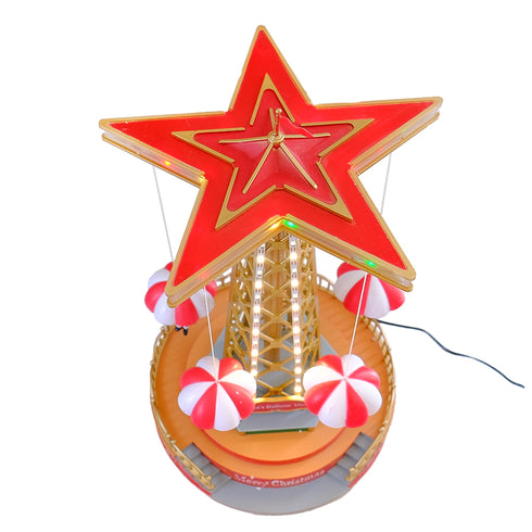 Animated Carnival Parachute Ride with Colorful LED Lights & Classic Holiday Music Christmas Village
