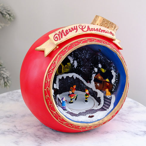 Animated Christmas Bauble with Turning Skaters, LED Lights & Music