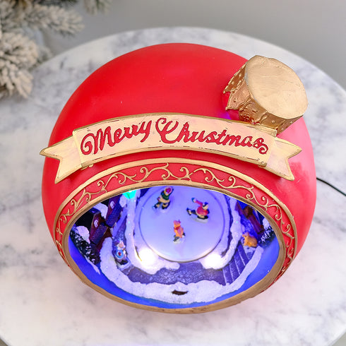 Animated Christmas Bauble with Turning Skaters, LED Lights & Music