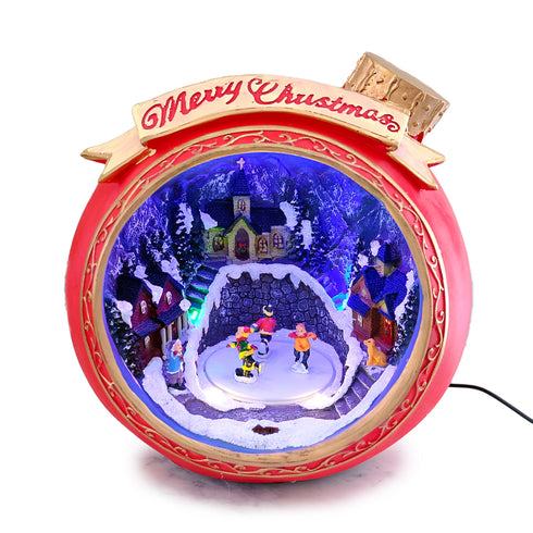 Animated Christmas Bauble with Turning Skaters, LED Lights & Music