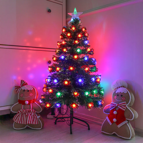 5 Dynamic Lighting Mode Pre-lit Green Christmas Tree with Fibre Optic Lights Multicolor LED Frosted Bulbs