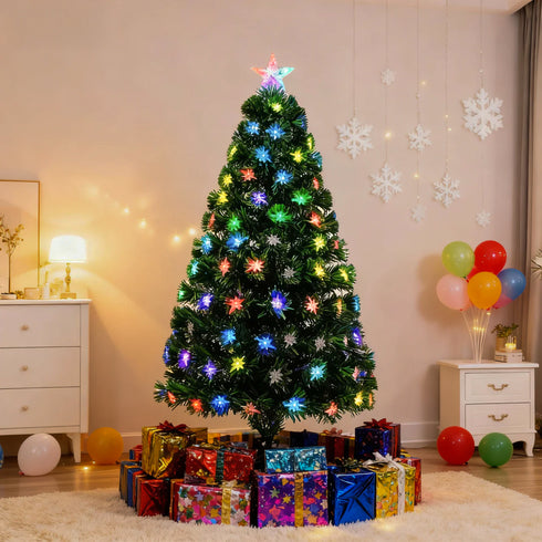Star Lights Green Christmas Tree Pre-Lit Fibre Optic Ultra-bright Multicolour Flashing Lights