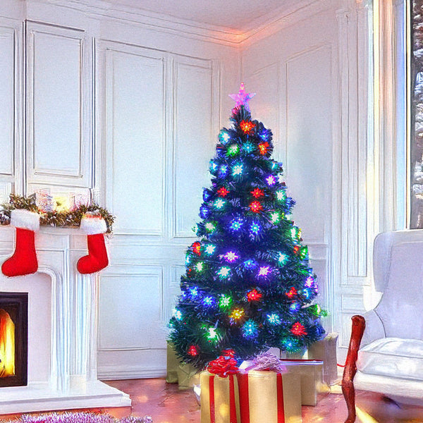 Star Lights Green Christmas Tree Pre-Lit Fibre Optic Ultra-bright Multicolour Flashing Lights