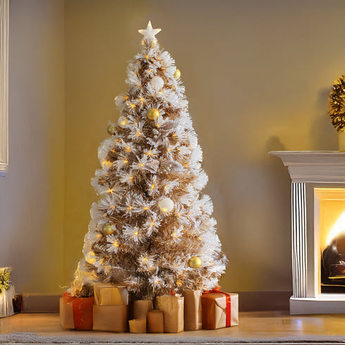 Gold Snow Flocked Fibre Optic Christmas Tree Pre Lit 8 Lighting Modes