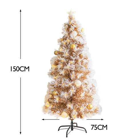 Gold Snow Flocked Fibre Optic Christmas Tree Pre Lit 8 Lighting Modes