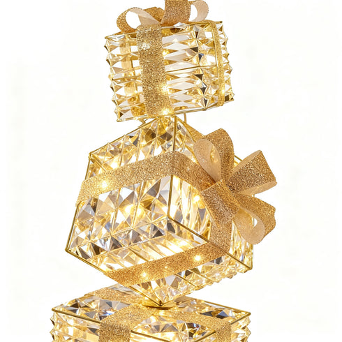 72cm Light Up 3pcs Gold Stacked Gift Boxes Indoor / Outdoor Christmas Lights with Auto Timer