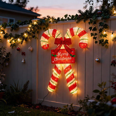 100cm Candy Cane Half 3D Christmas Lights With Auto Timer Warm White Outdoor / Indoor Wall or Standing Display