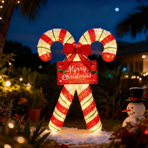 100cm Candy Cane Half 3D Christmas Lights With Auto Timer Warm White Outdoor / Indoor Wall or Standing Display