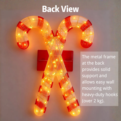 100cm Candy Cane Half 3D Christmas Lights With Auto Timer Warm White Outdoor / Indoor Wall or Standing Display