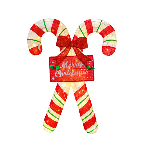 100cm Candy Cane Half 3D Christmas Lights With Auto Timer Warm White Outdoor / Indoor Wall or Standing Display