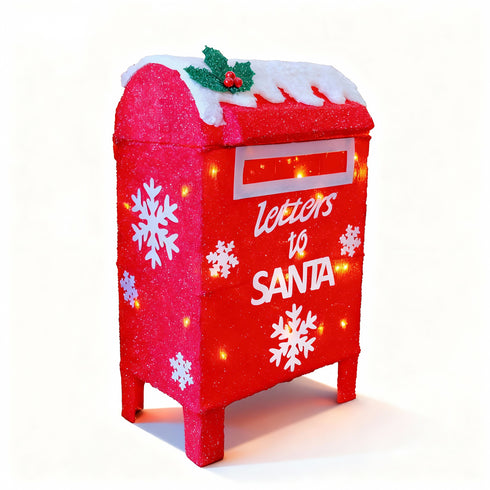 3D Light Up “Letters to Santa” Mailbox Decoration with Timer | Warm White LED Glitter Fabric Christmas Light