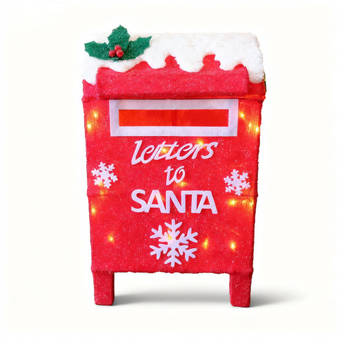 3D Light Up “Letters to Santa” Mailbox Decoration with Timer | Warm White LED Glitter Fabric Christmas Light