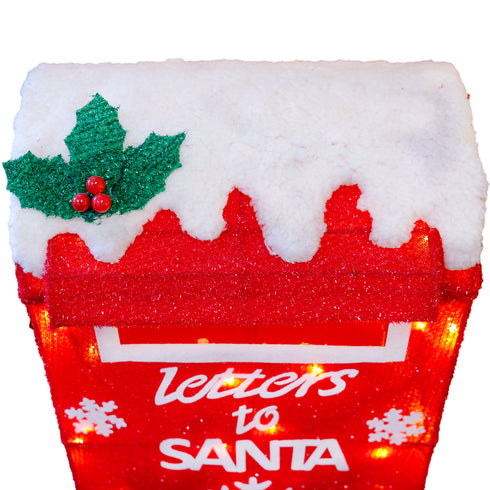 3D Light Up “Letters to Santa” Mailbox Decoration with Timer | Warm White LED Glitter Fabric Christmas Light