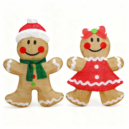 92CM Gingerbread Couple Set Half 3D Christmas Lights With Auto Timer Warm White Outdoor / Indoor Wall or Standing Display