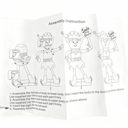 93cm 3D Light Up Christmas Elf Light with “Santa Stop Here” Sign With Auto Timer Warm White Outdoor / Indoor Standing Display