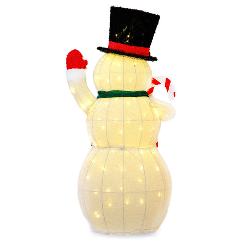 121CM Large 3D Fabric Snowman with Auto Timer Warm White LED Christmas Lights
