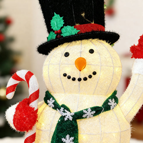 121CM Large 3D Fabric Snowman with Auto Timer Warm White LED Christmas Lights