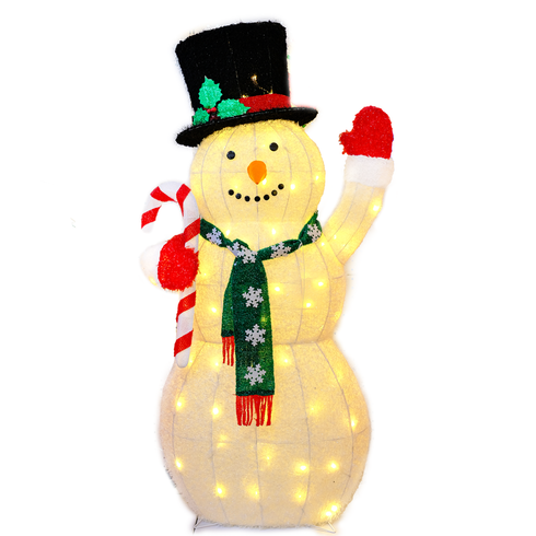 121CM Large 3D Fabric Snowman with Auto Timer Warm White LED Christmas Lights