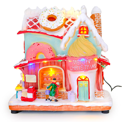 Animated Christmas Bakery House with Rotating Roof Donut With Music & LED Lights