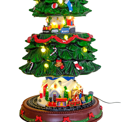 Rotating Musical Christmas Tree with Double Train & LED Lights