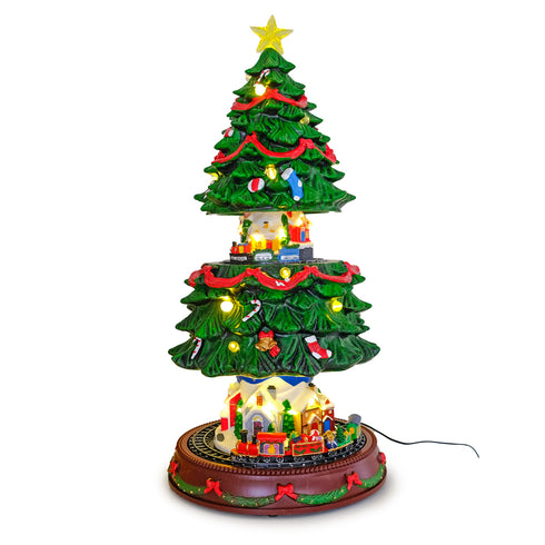 Rotating Musical Christmas Tree with Double Train & LED Lights