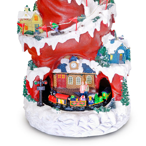 Animated Santa Hat Christmas Music Village with Rotating Train & LED Lights